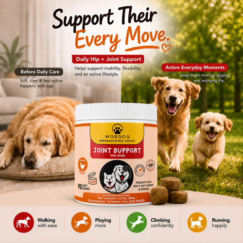 MOBDOG Hip & Joint Chews for Dogs – 90 Chicken Flavour Soft Chews for Senior Dogs